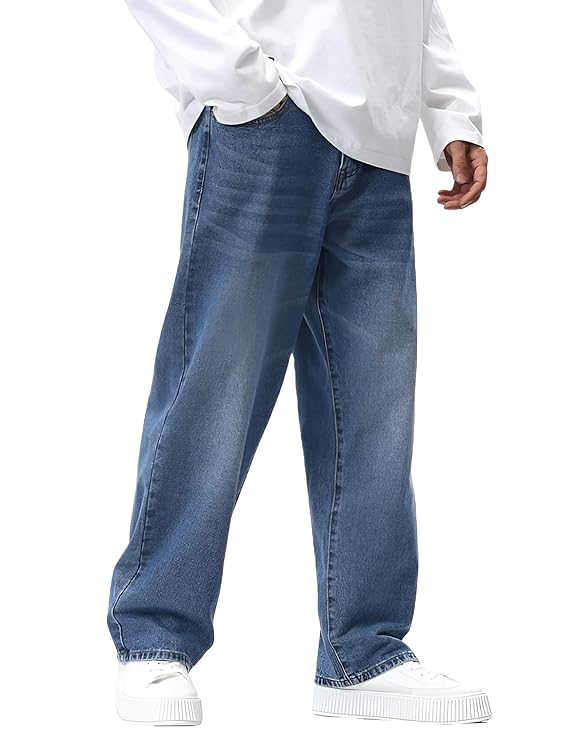Men Baggy Jeans – Loose Fit High Rise Stretchable Denim Pants