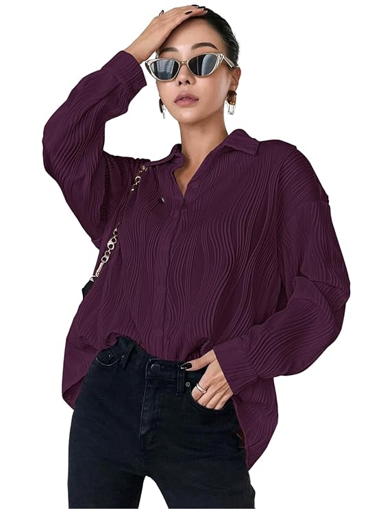 Leriya Fashion striped shirt women oversized long sleeve collared western style