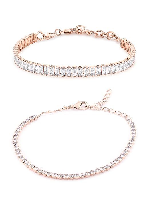 "ZAVERI Pearls Gold Bracelet Set Rose Gold Cubic Zirconia Tennis Bracelet for Women"