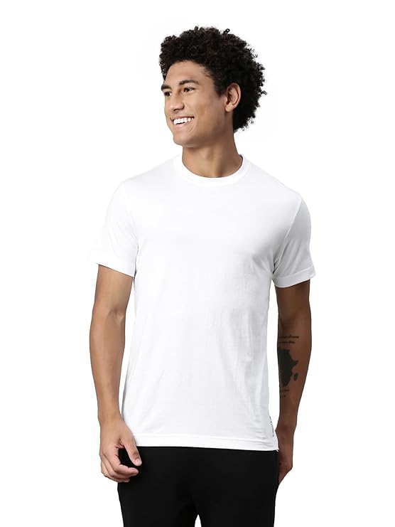 White T Shirt Men – Soft Cotton, Regular Fit, Round Neck, Half Sleeves