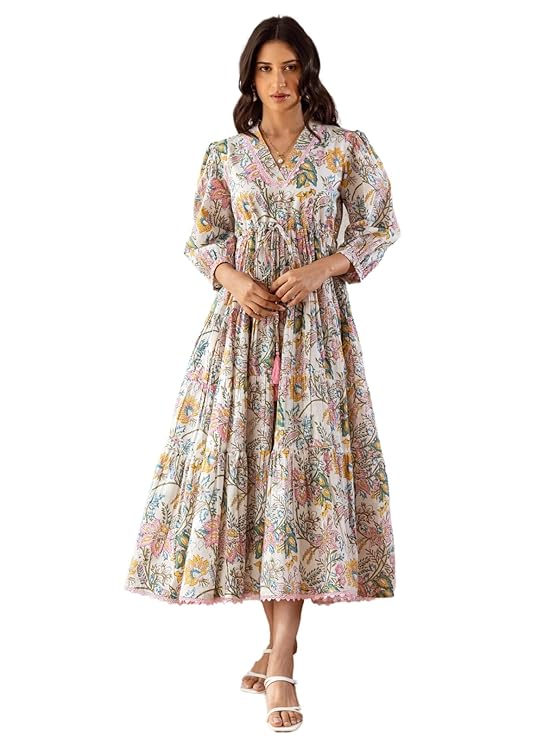 GRECIILOOKS long sleeve maxi dress for women in floral print with 3/4 sleeves and maxi length