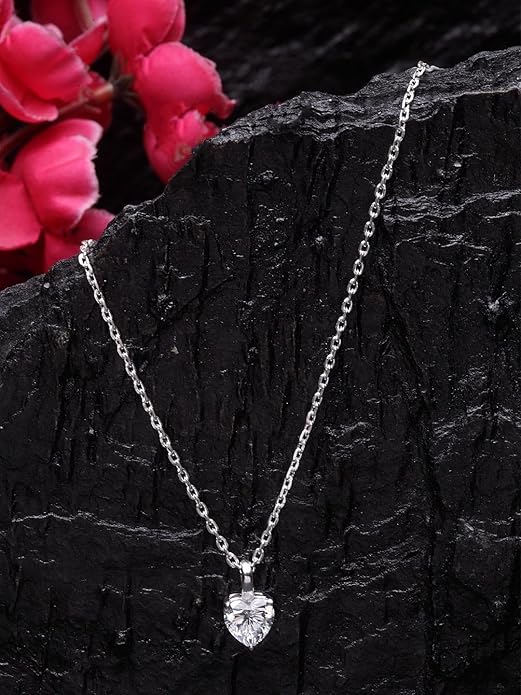 Elegant neck chain women Clara 92.5 Sterling Silver White Gold Plated Heart Solitaire Pendant for Women & Girls