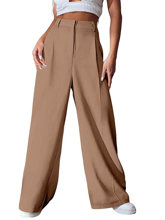 GRECIILOOKS Korean Pants Women – High Waist Flared Formal Trousers for Office & Casual Wear