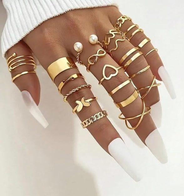 YouBella gold female rings combo – stylish stackable knuckle rings for women