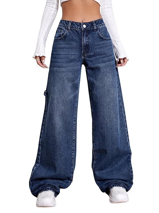 Bell Bottom Jeans Women – High Waist, Baggy Fit, Functional Pockets, Cotton Blend