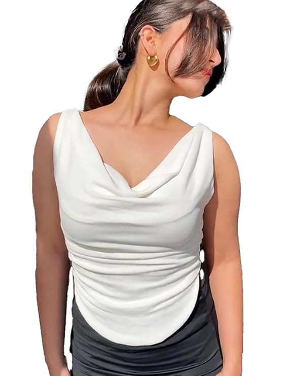 Cowl Neck Top – Asymmetric Hem, Stretchable Crop Top for Women