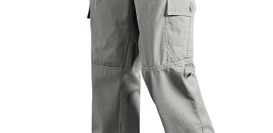 Men's cargo pants in olive green with multiple pockets