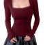 Crop Top Trendy – Square Neck Lace Full Sleeve Cotton Ribbed Top for Women
