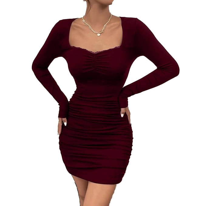 Women wearing lace mini dress with sweetheart neck and lace trim for casual and party occasions